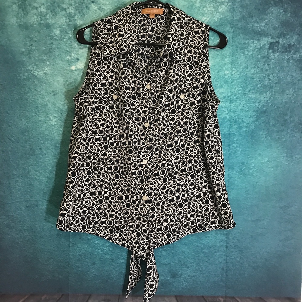 Ellen tracy pretty black blouse circle pattern