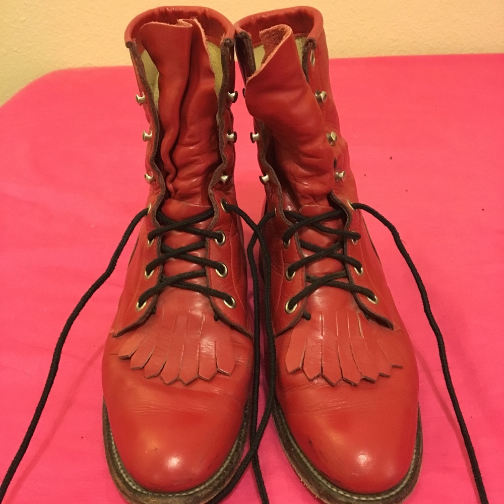 Justine red leather vintage boots