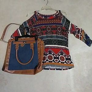 Long sleeve printed shirt with free purse