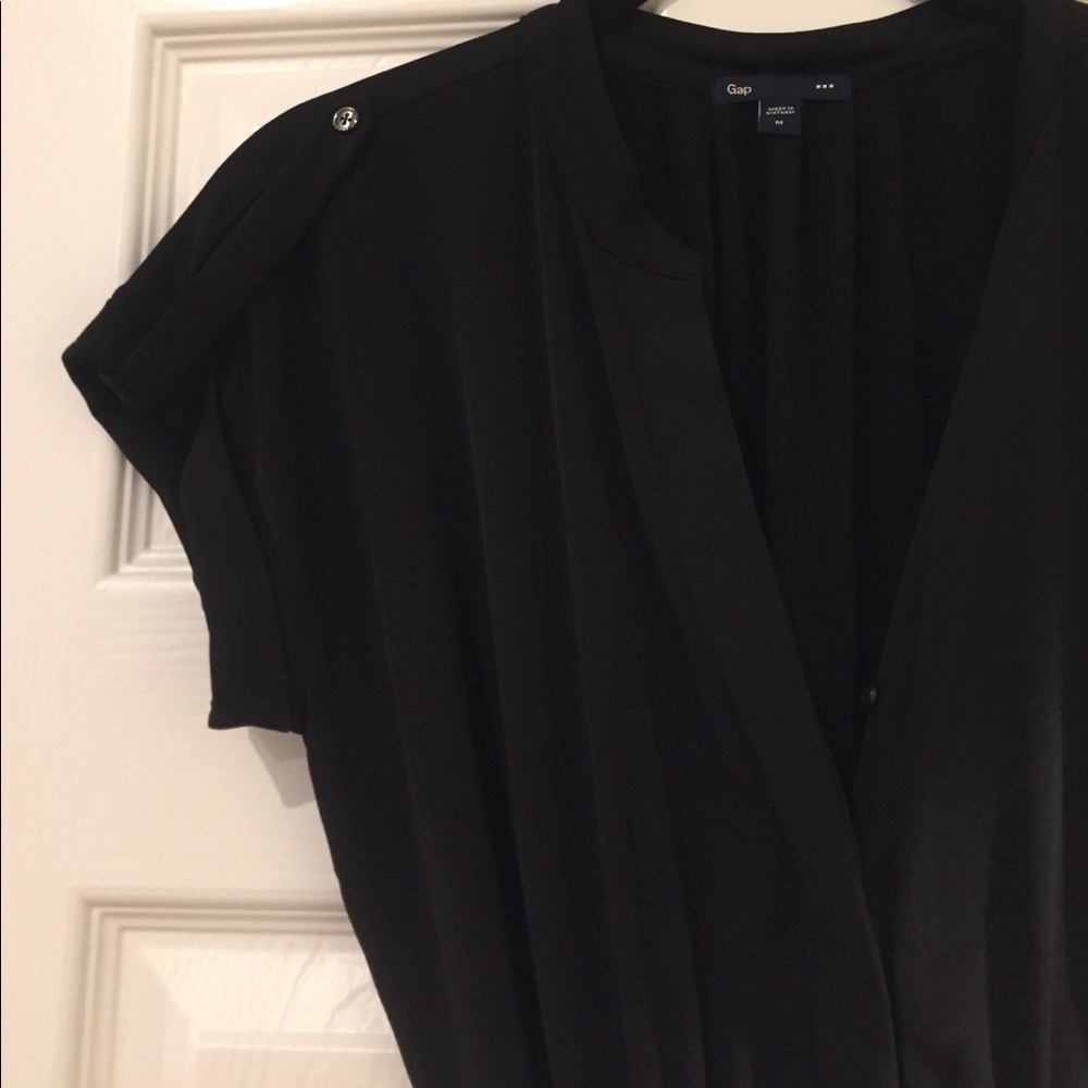 Gap black cuffed tie back stretch dress m medium - Picture 2 of 5
