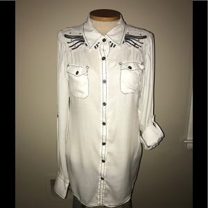 Roar white embellished western blouse
