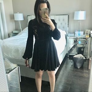 Mock Neck black lace dress w/ bow & cutout details
