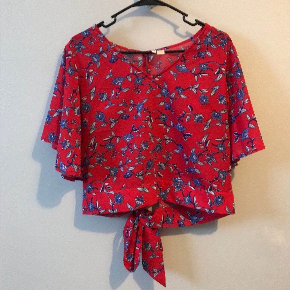 Floral Split Back Crop Blouse