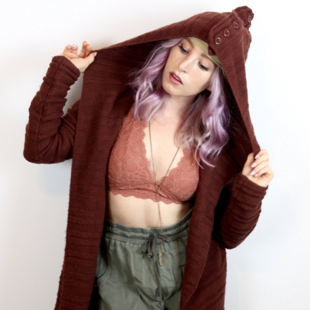 Long Knit Rusty Brown Cardigan