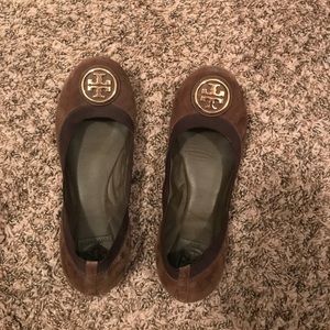 Tory Burch Brown Suede Caroline Flats