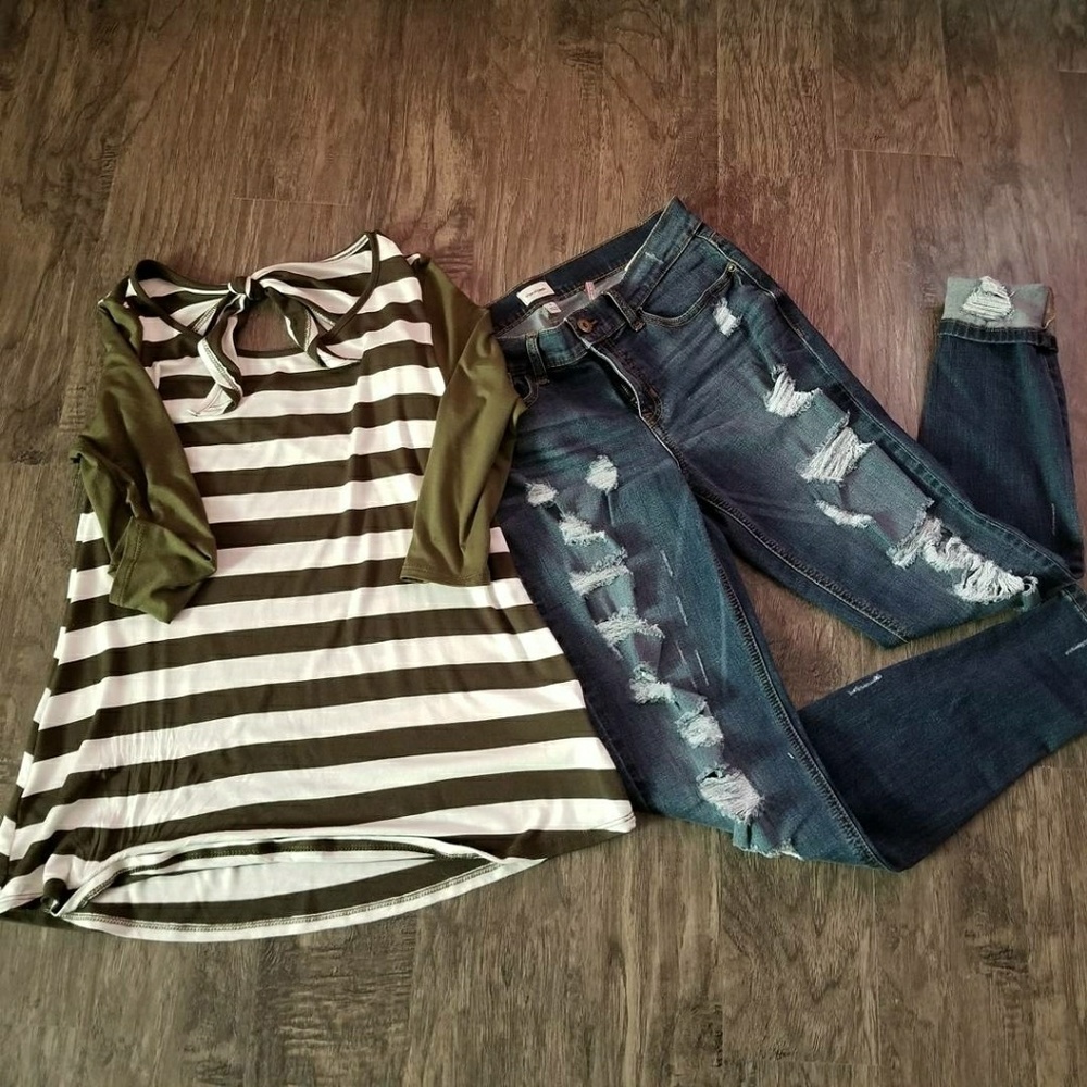 Olive Stripe Top
