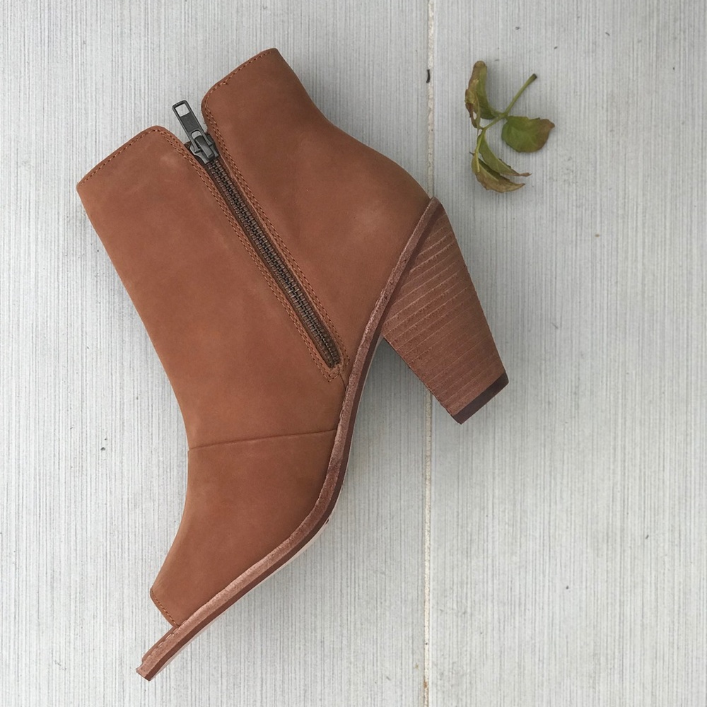 Cognac Genuine Leather Peep Toe Ankle Bootie - Picture 8 of 8