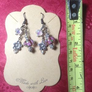 NEW black and silver hook style flower earrings