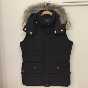 Black Puffy Vest w/ Detachable Faux Fur-lined Hood