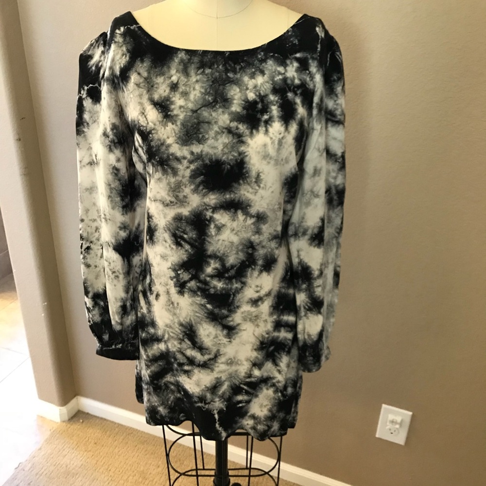 Silk Black and White Tie Dye Dress