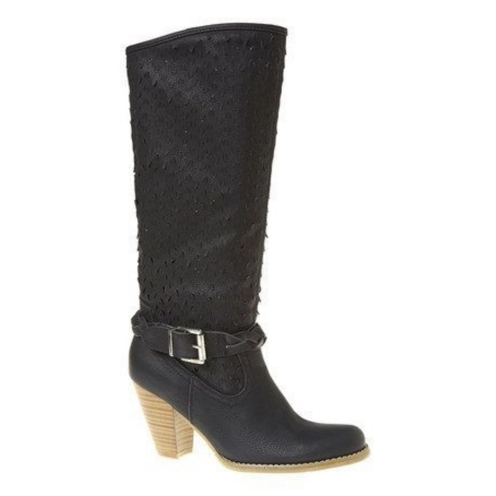 Perforated design Knee high heel boot