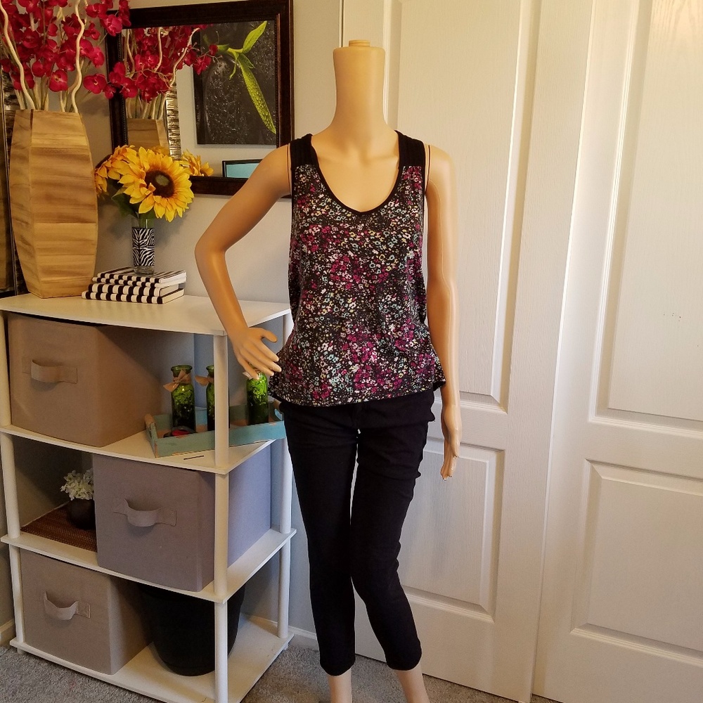 Multi colored, floral design, cross-back tank