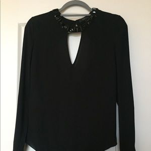 Bcbg jeweled neck blouse