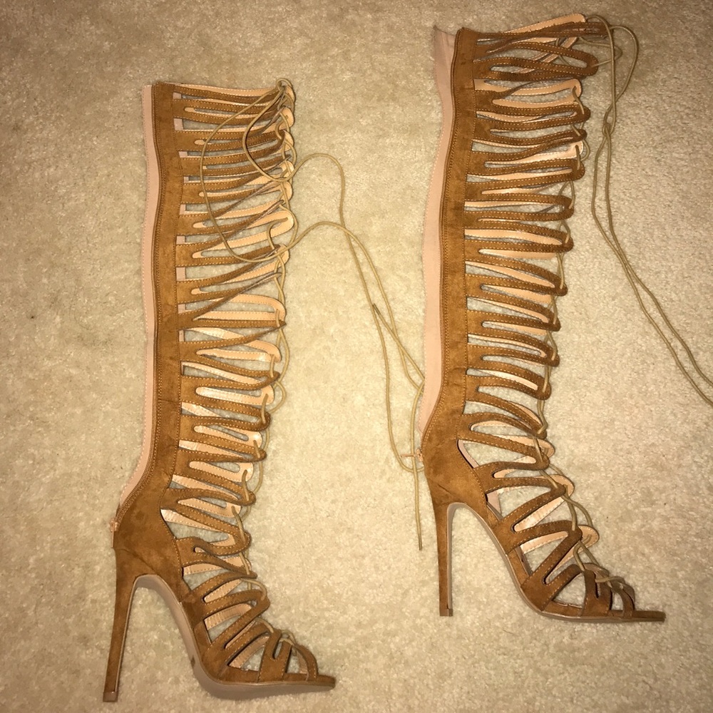 Red Kiss Camel lace up heels