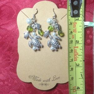 NEW hook style silver plated with green and pearl