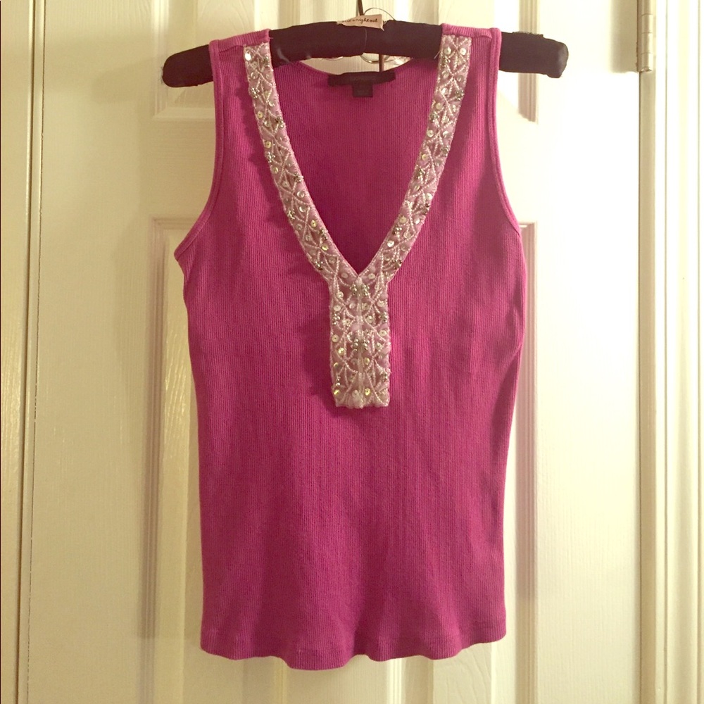 Express pink ribbed tank w/beaded embellishments