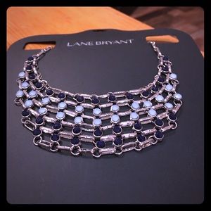 New Lane Bryant Aqua & Navy Bib Necklace in silver