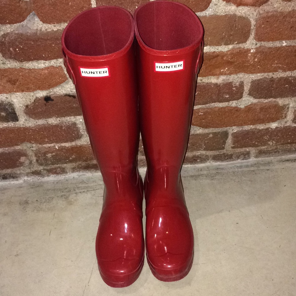 Red Gloss Hunter Rain Boots 8