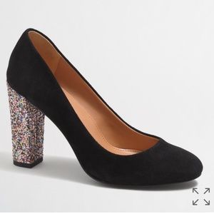 J. Crew Olive Glitter Suede Pumps