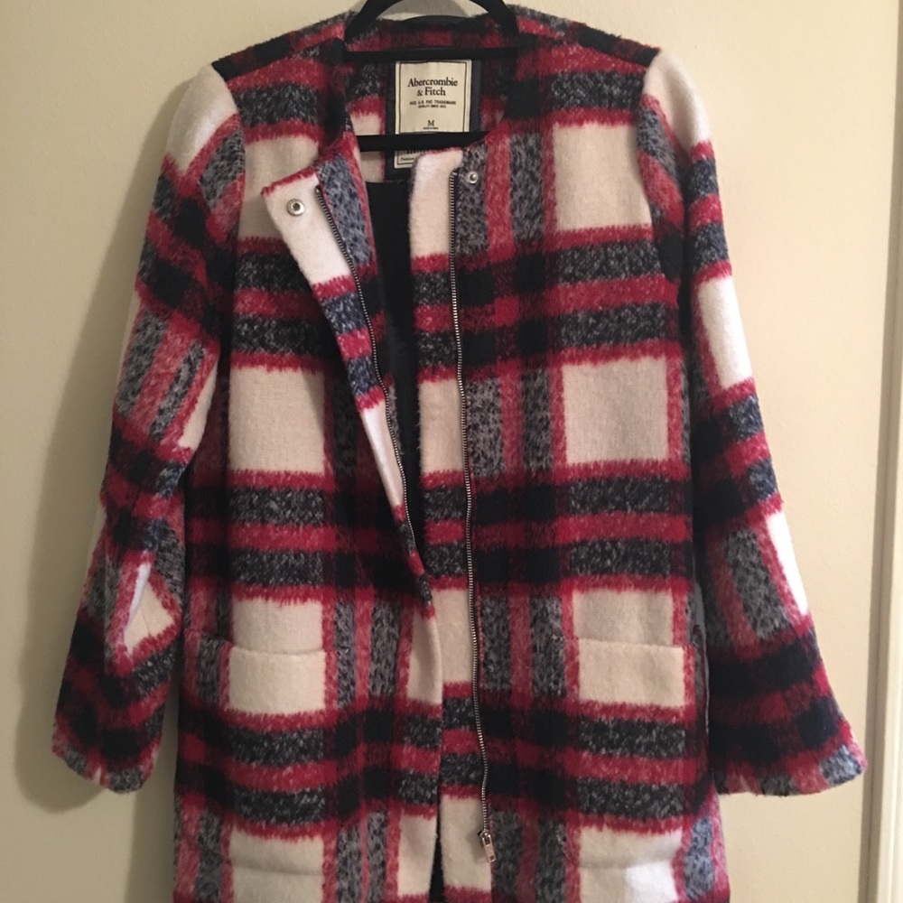 Abercrombie & Fitch Red White Black Plaid Coat