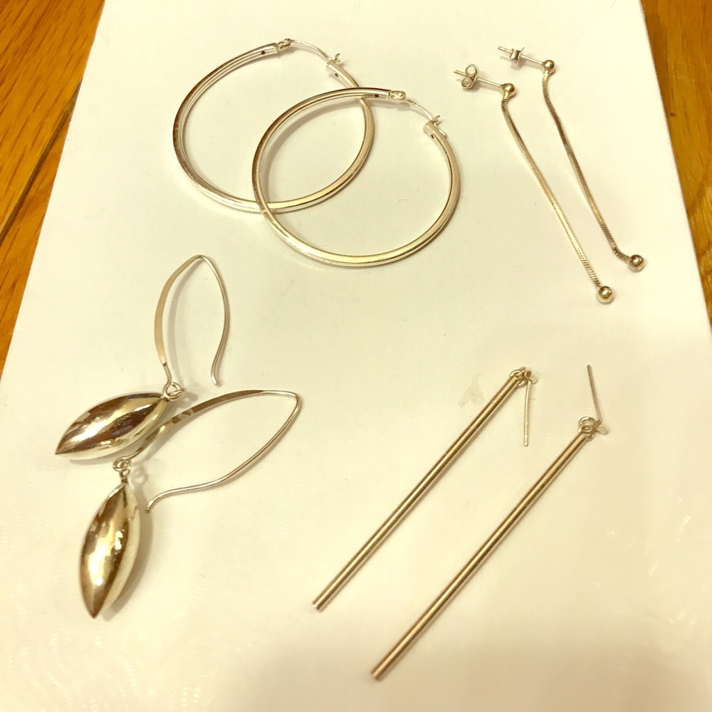 Lot of 4 Pairs of Sterling Silver Earrings