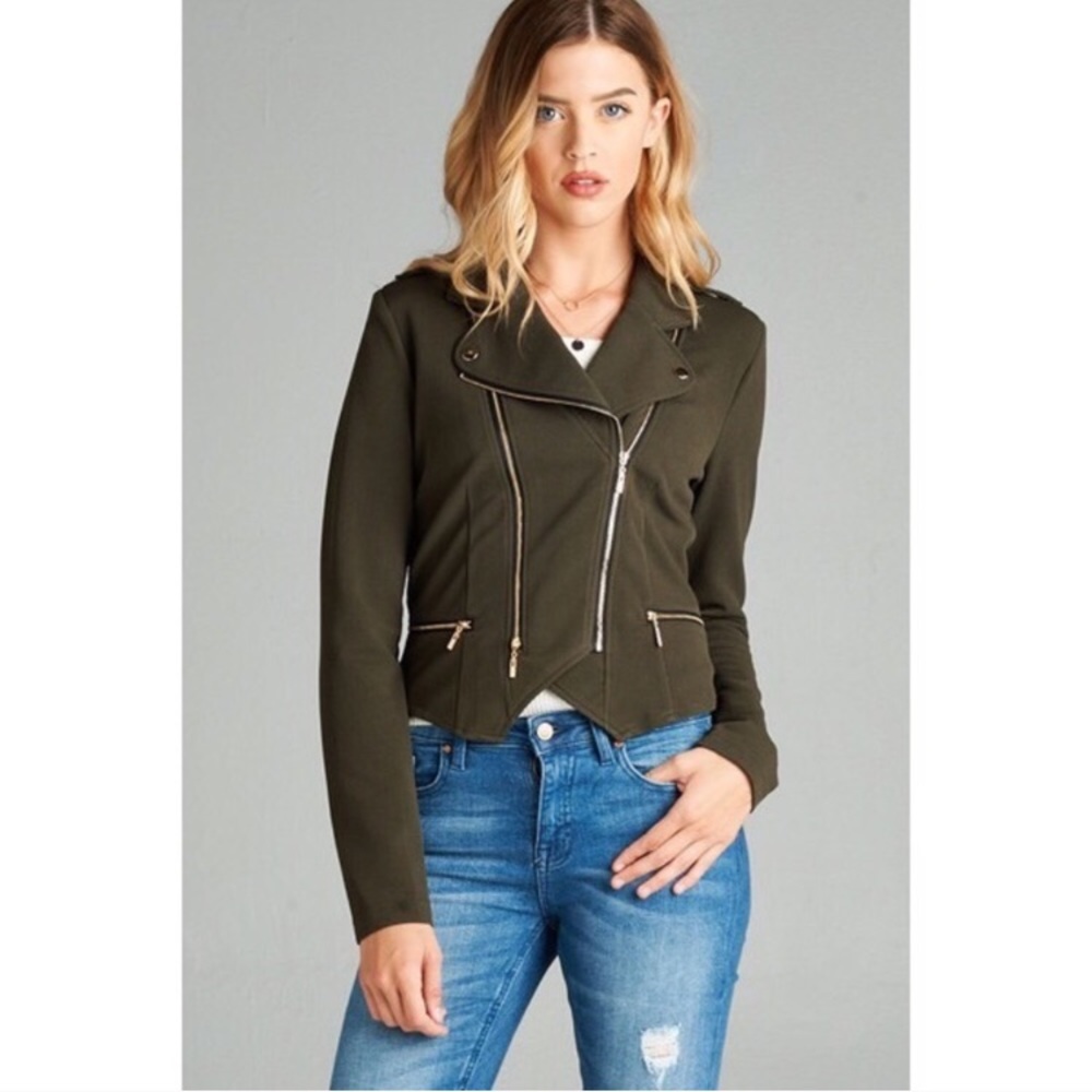 Hot! Moto Jacket in Olive! - Picture 1 of 8