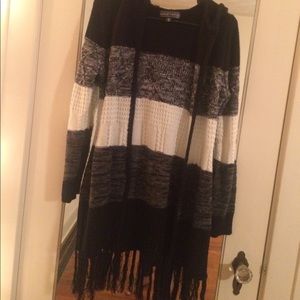 Black and white fringe cardigan