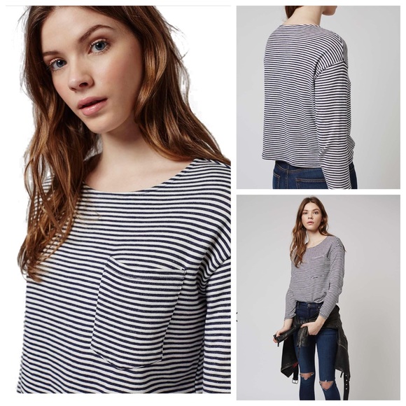 Topshop Striped Long Sleeve Crop Top - Picture 8 of 8