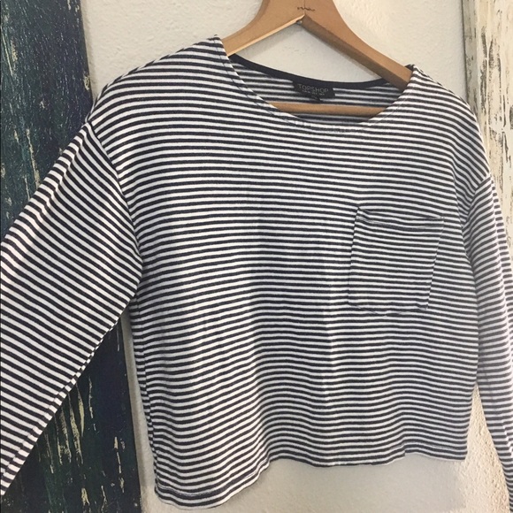 Topshop Striped Long Sleeve Crop Top - Picture 3 of 8