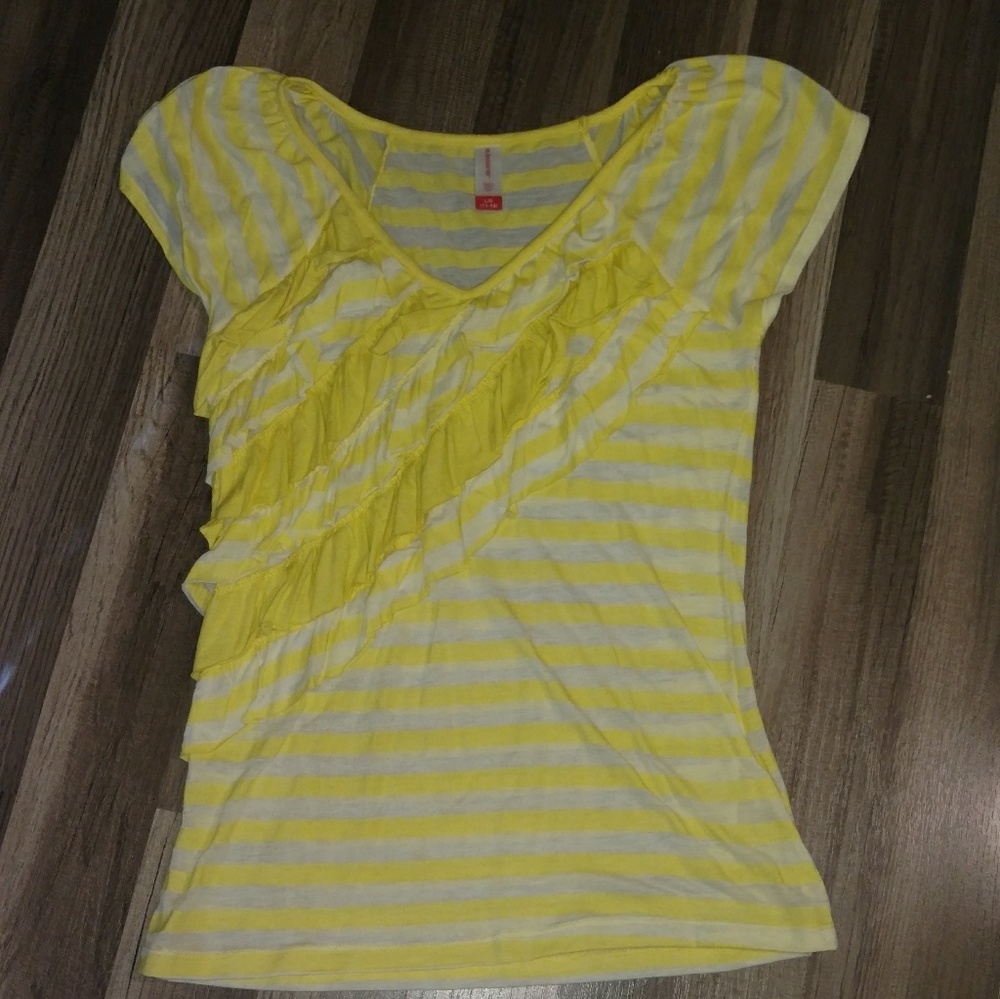 Cute yellow blouse with asymmetrical ruffle detail