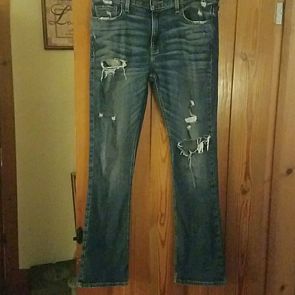 Hollister destroyed denim slim boot cut jeans.