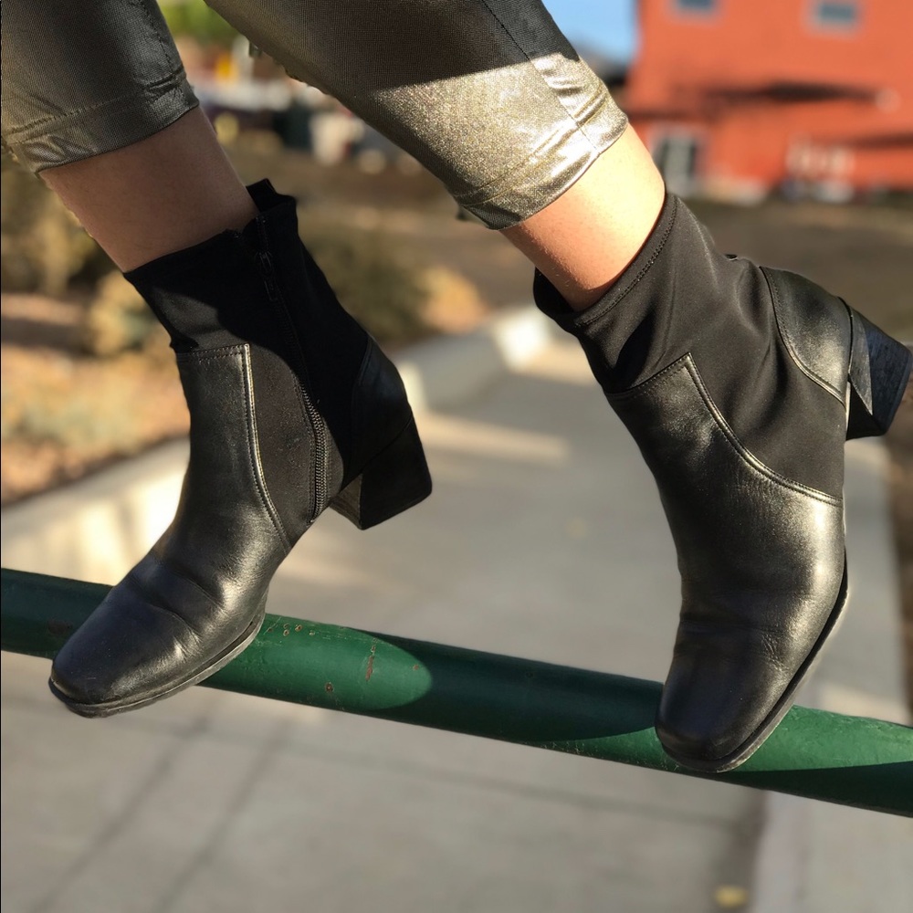 Vintage Leather Sock Boots wth Neoprene Panels