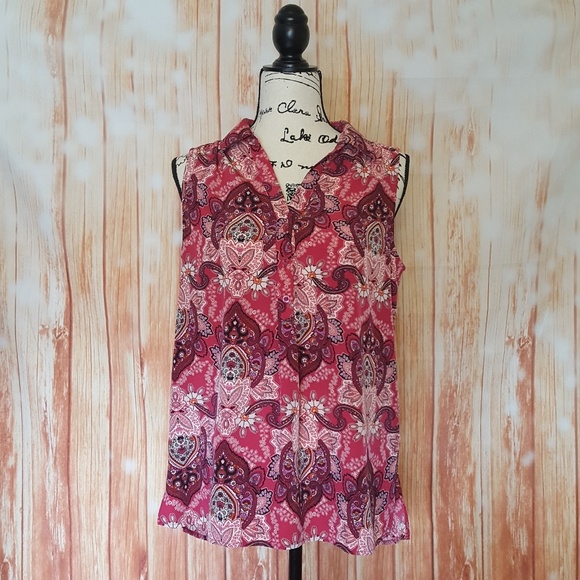 DANA BUCHMAN PINK PAISLEY SLEEVELESS TOP MEDIUM - Picture 5 of 5