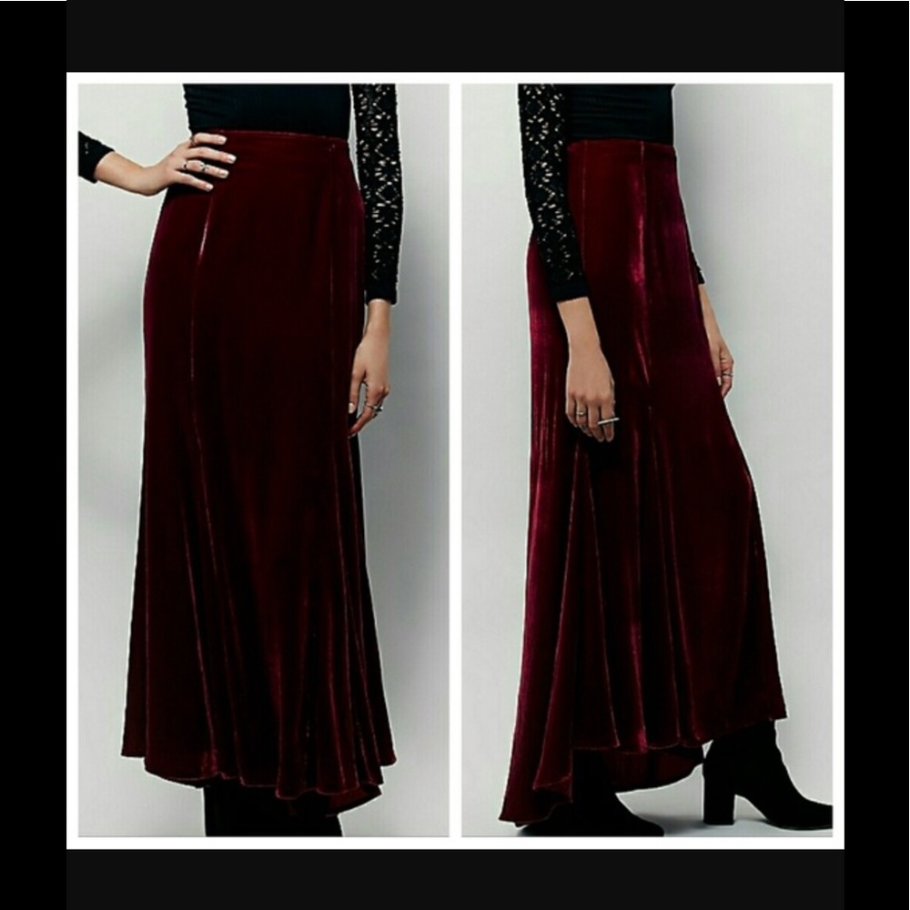 Free People x Curtain Call velvet maxi skirt- red