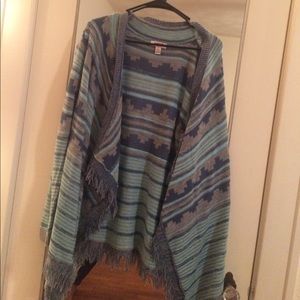 blue and gray knit cardigan