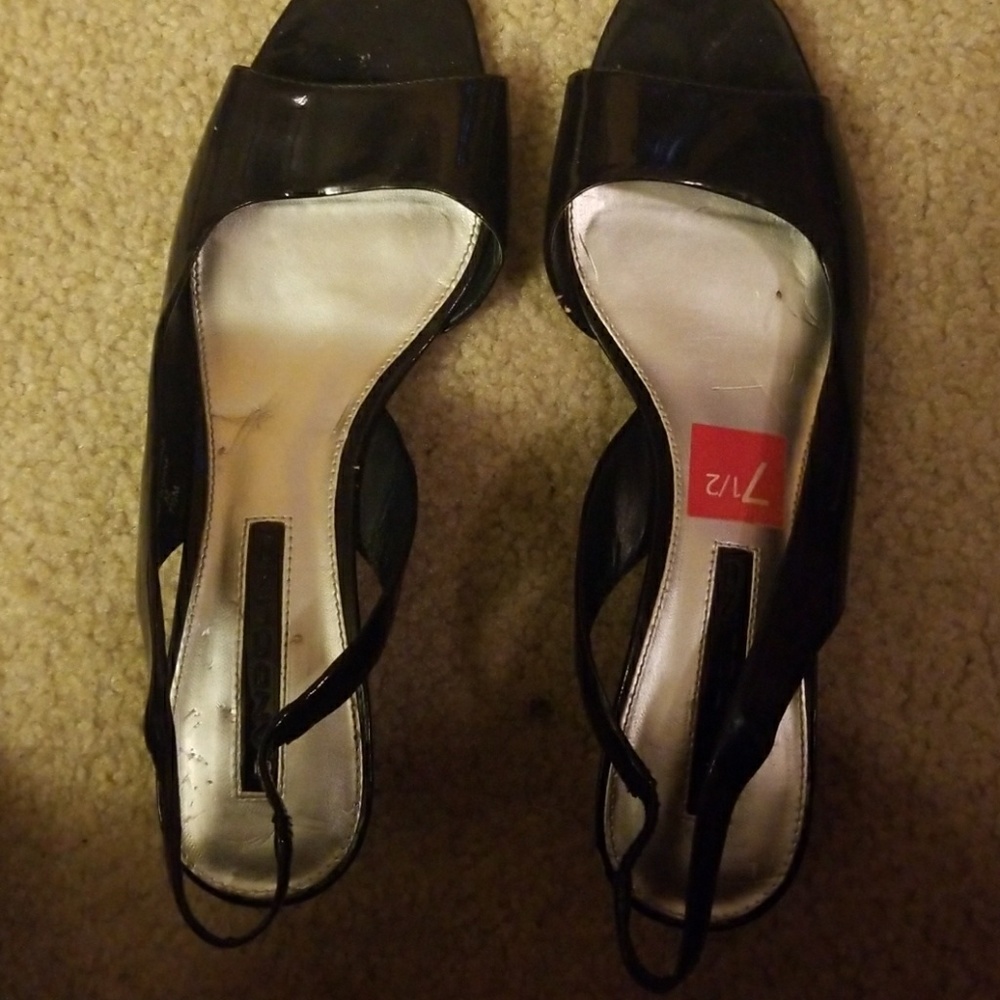 Navy Blue patent leather wedges