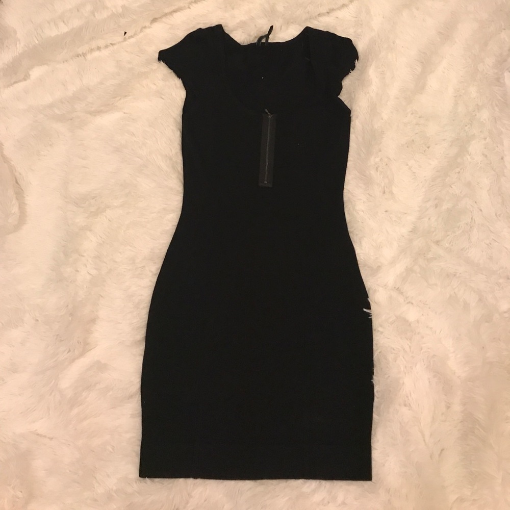 Black knit dress with front zipper