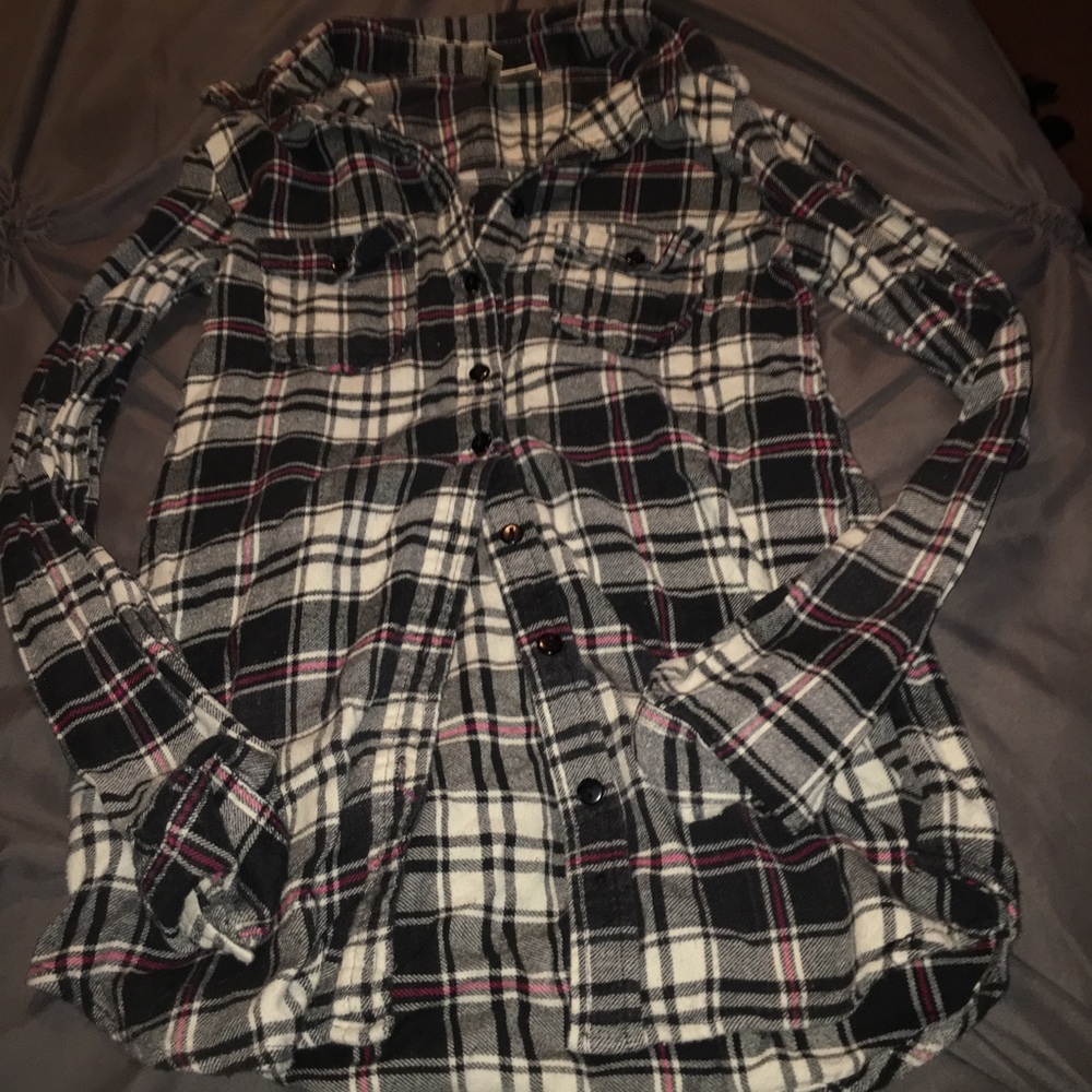 Red black white plaid flannel