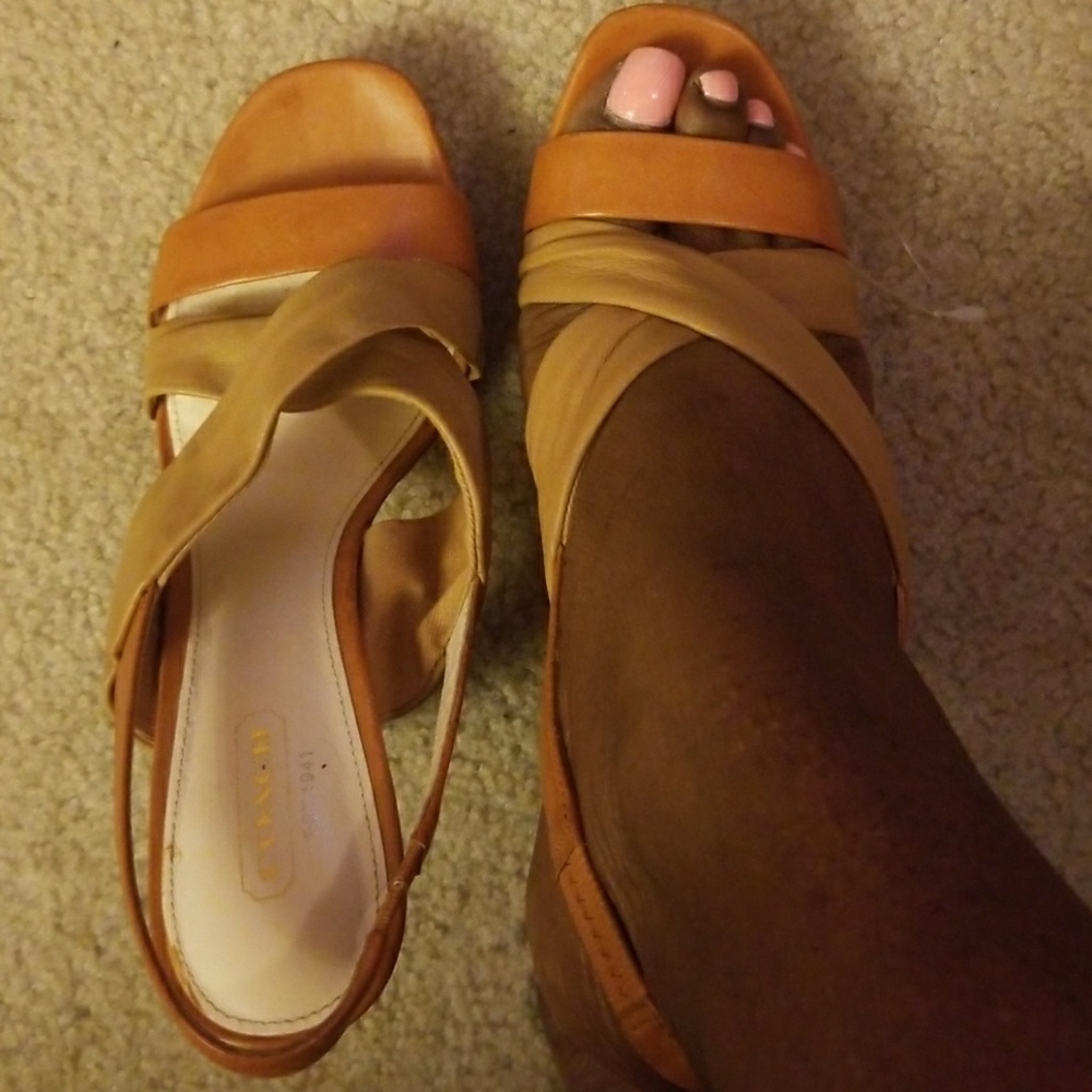 Coach 2 Tone Leather High Heel Sandals