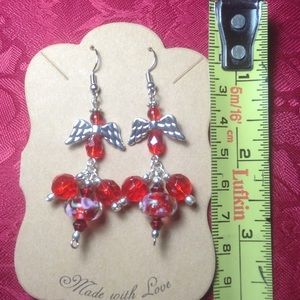 NEW Red angel silver plated hook style earrings