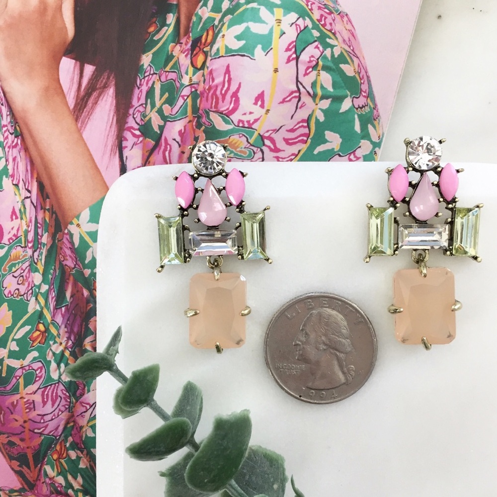 "Daphne" Earrings || Pink/Green Crystal Statement - Picture 4 of 8