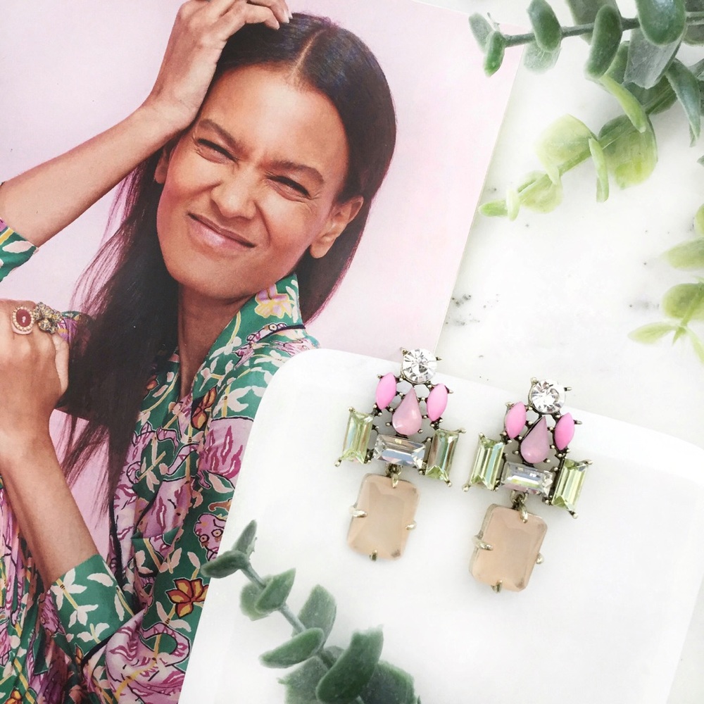 "Daphne" Earrings || Pink/Green Crystal Statement