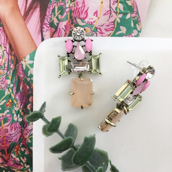 "Daphne" Earrings || Pink/Green Crystal Statement - Picture 5 of 8