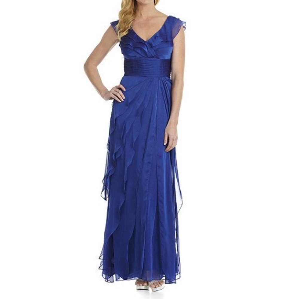 ADRIANN PAPELL tiered gown in fawn (royal) blue