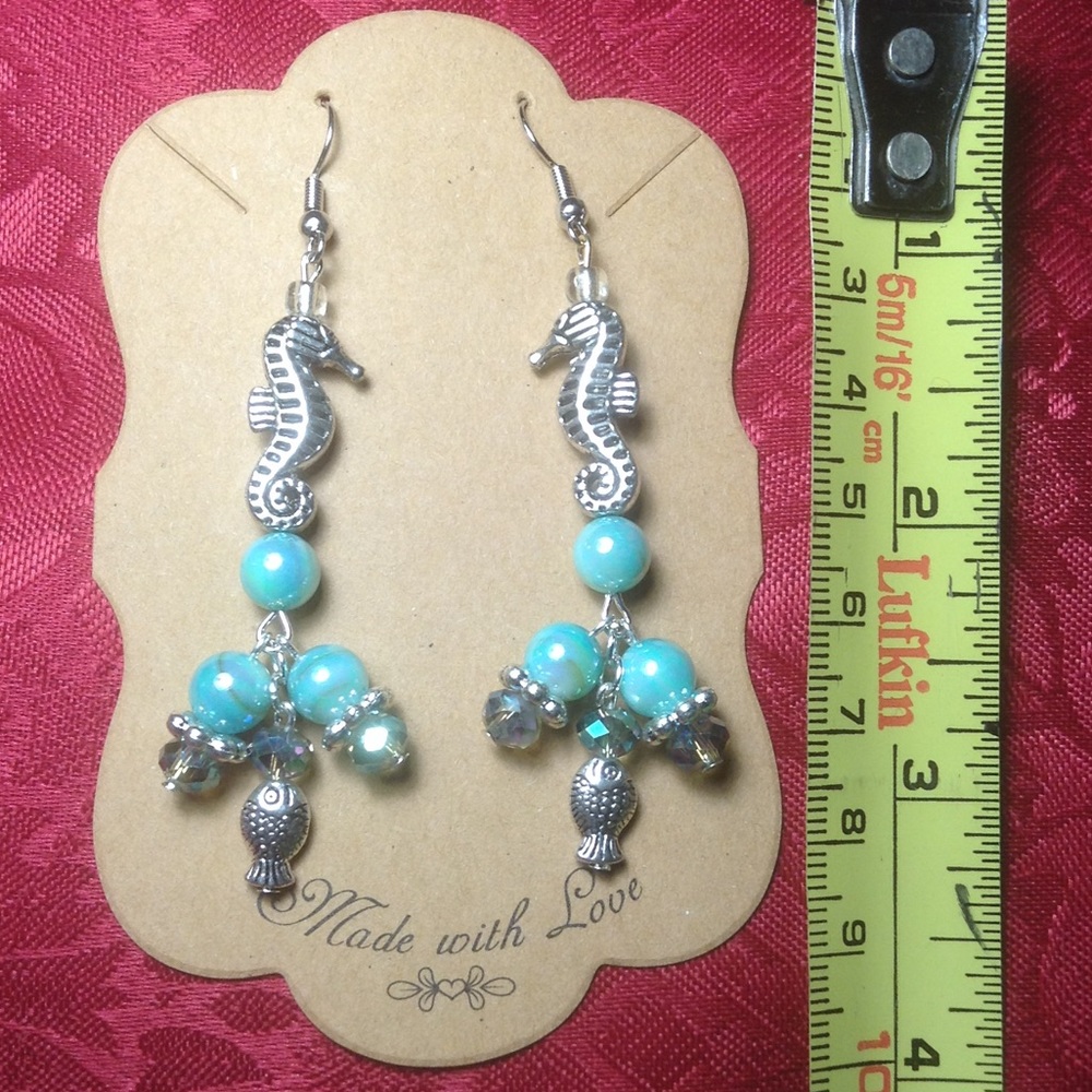 NEW, seahorse with turquoise/ silver plated