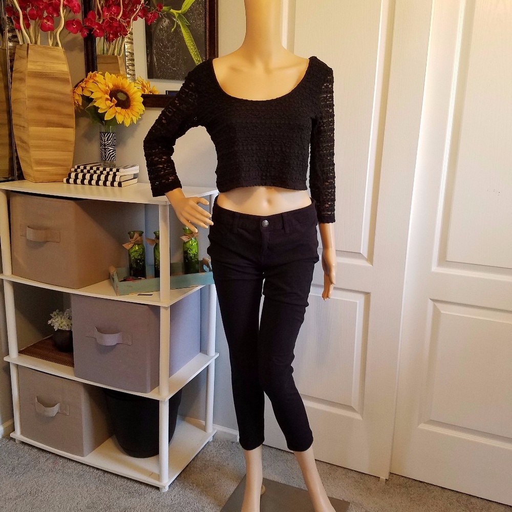 Edgy crop-top sweater w/see-through back