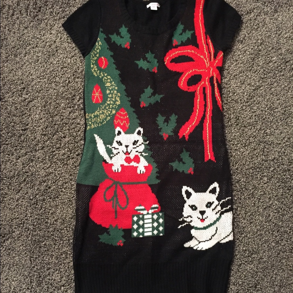 Cat Christmas sweater dress