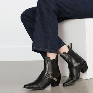 Zara Heeled Western Buckle Black Boot