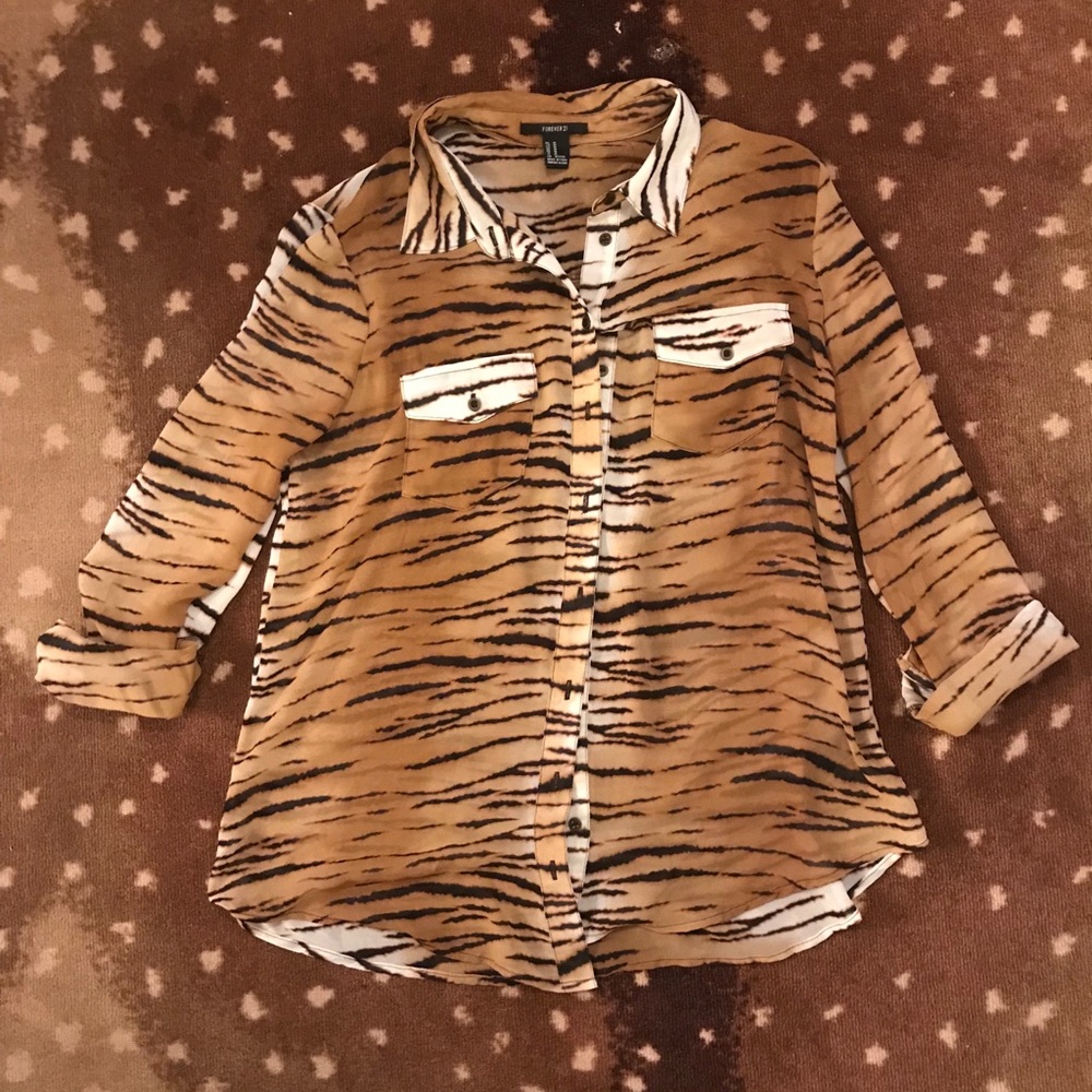 Button down tiger print shirt