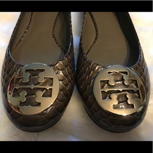 Brand new Tory Burch brown snake skin ballet flats